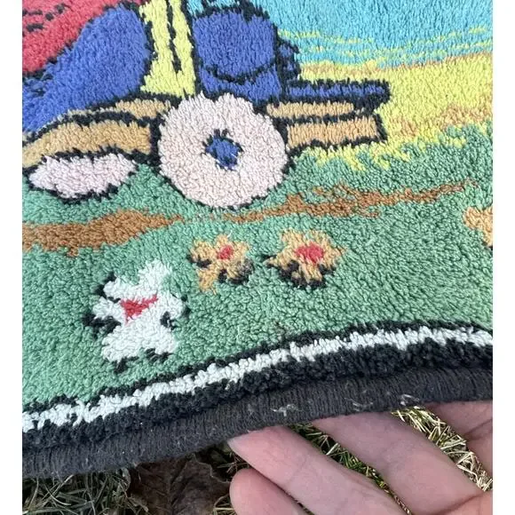 Vintage 1950’s Walt Disney Goofy On Cart Hand Made Wool Children’s Rug Carpet